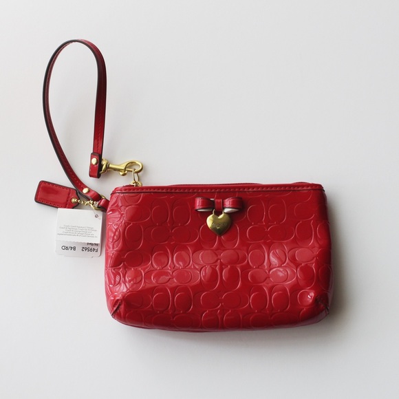 Coach Handbags - NWT Coach Red Embossed Liquid Gloss Wristlet